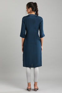 Blue Mandarin Neck Printed kurta
