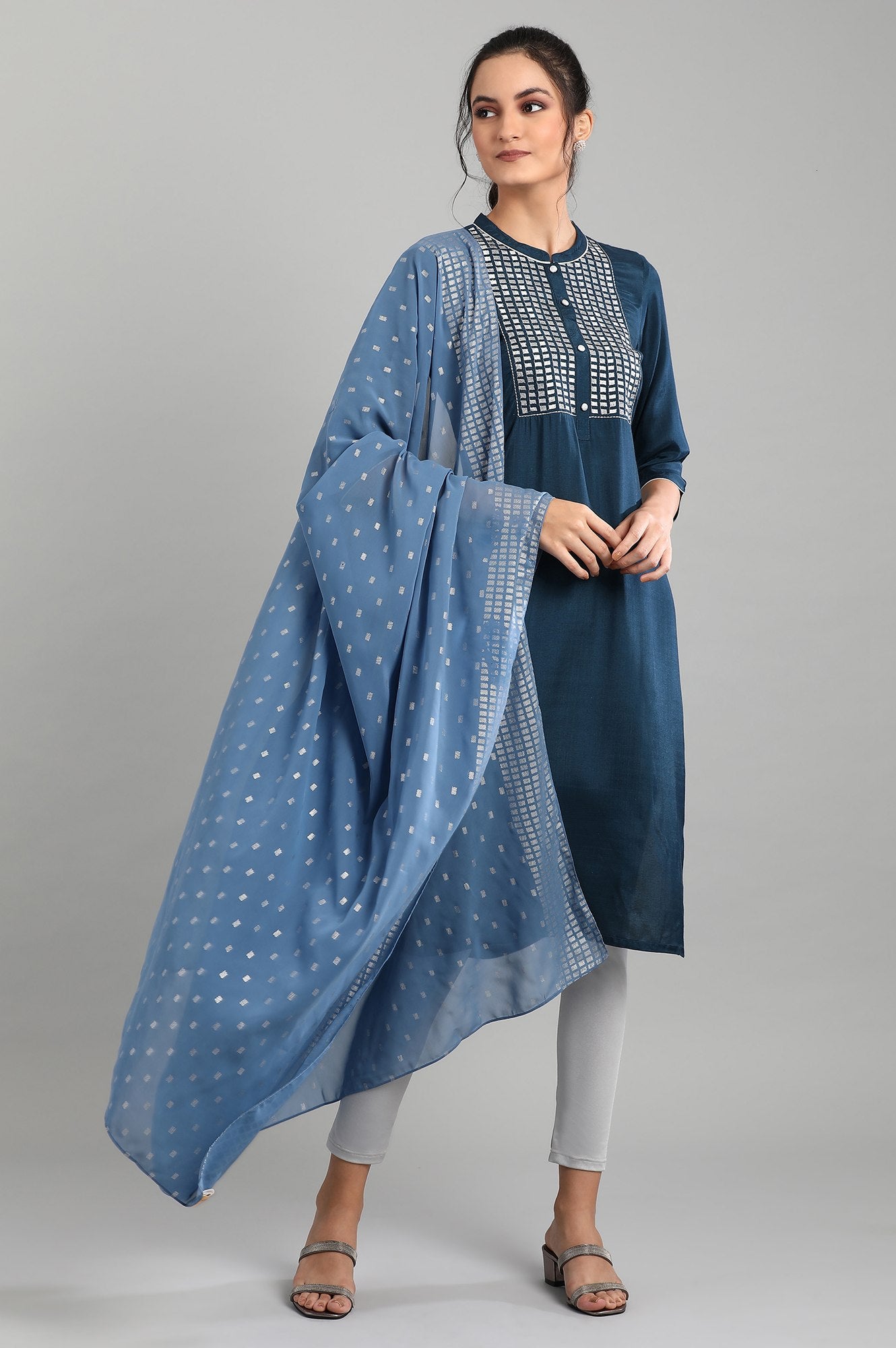 Blue Mandarin Neck Printed kurta