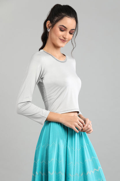 Silver Coloured Round Neck Top