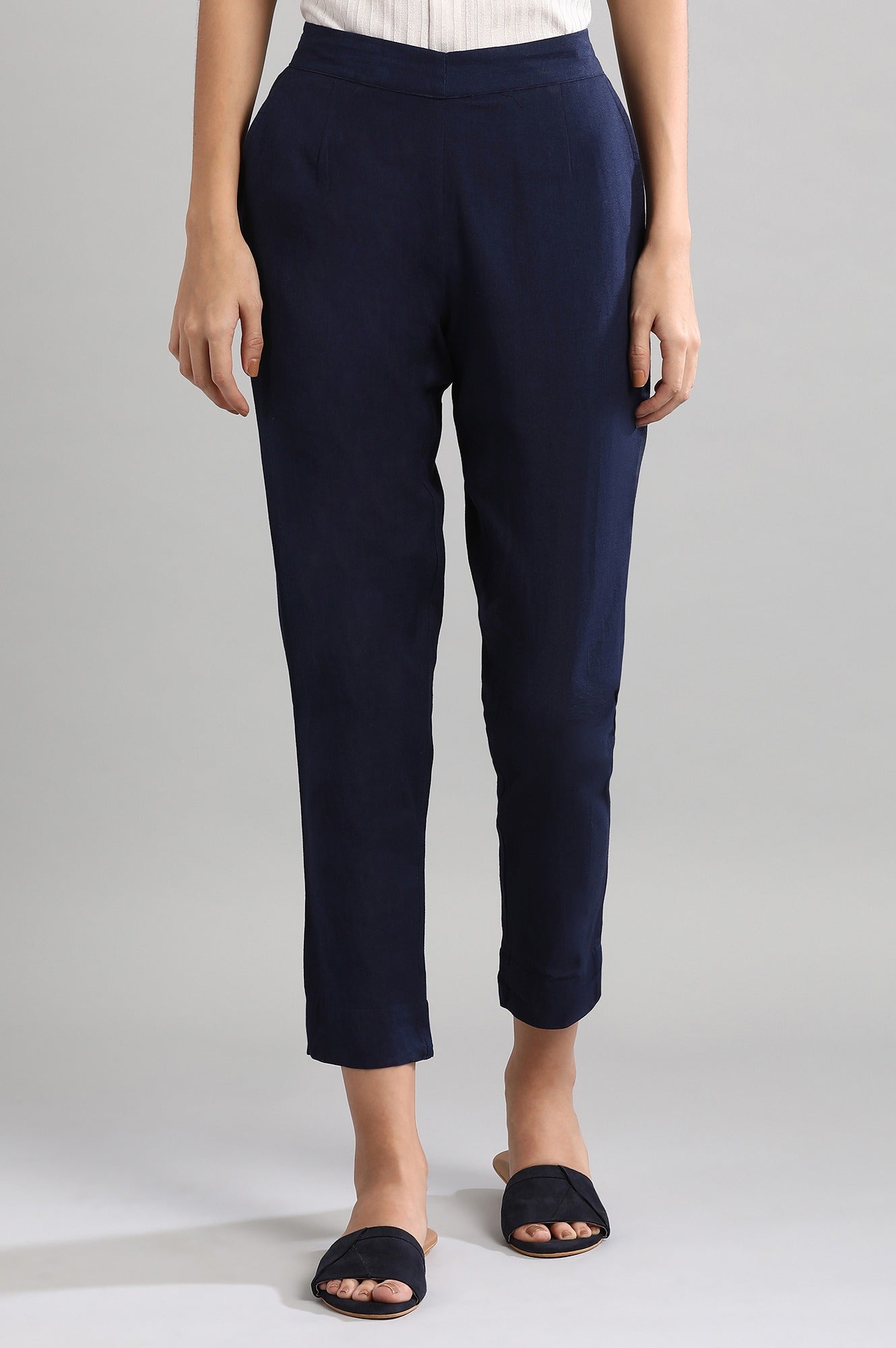 Blue Solid Trousers