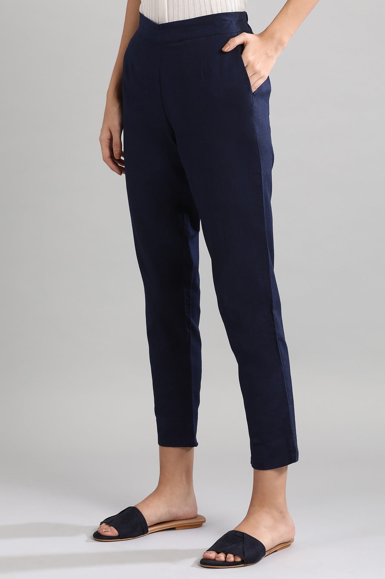 Blue Solid Trousers