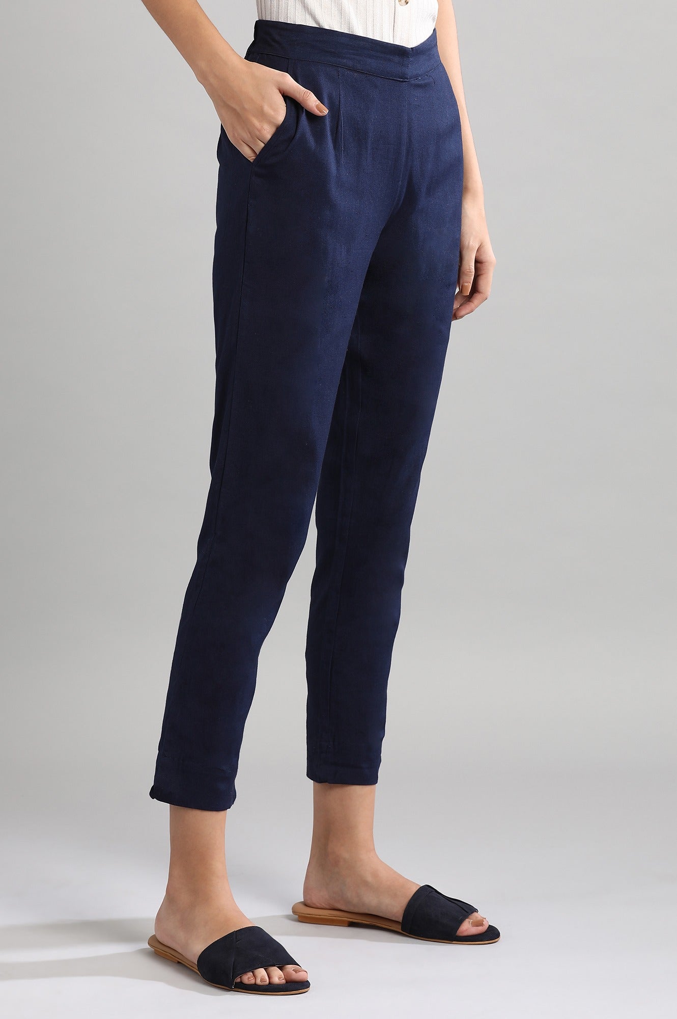 Blue Solid Trousers