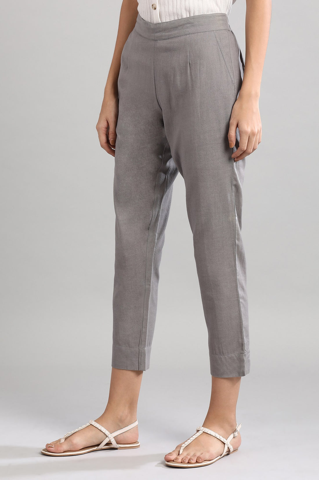 Grey Solid Trousers