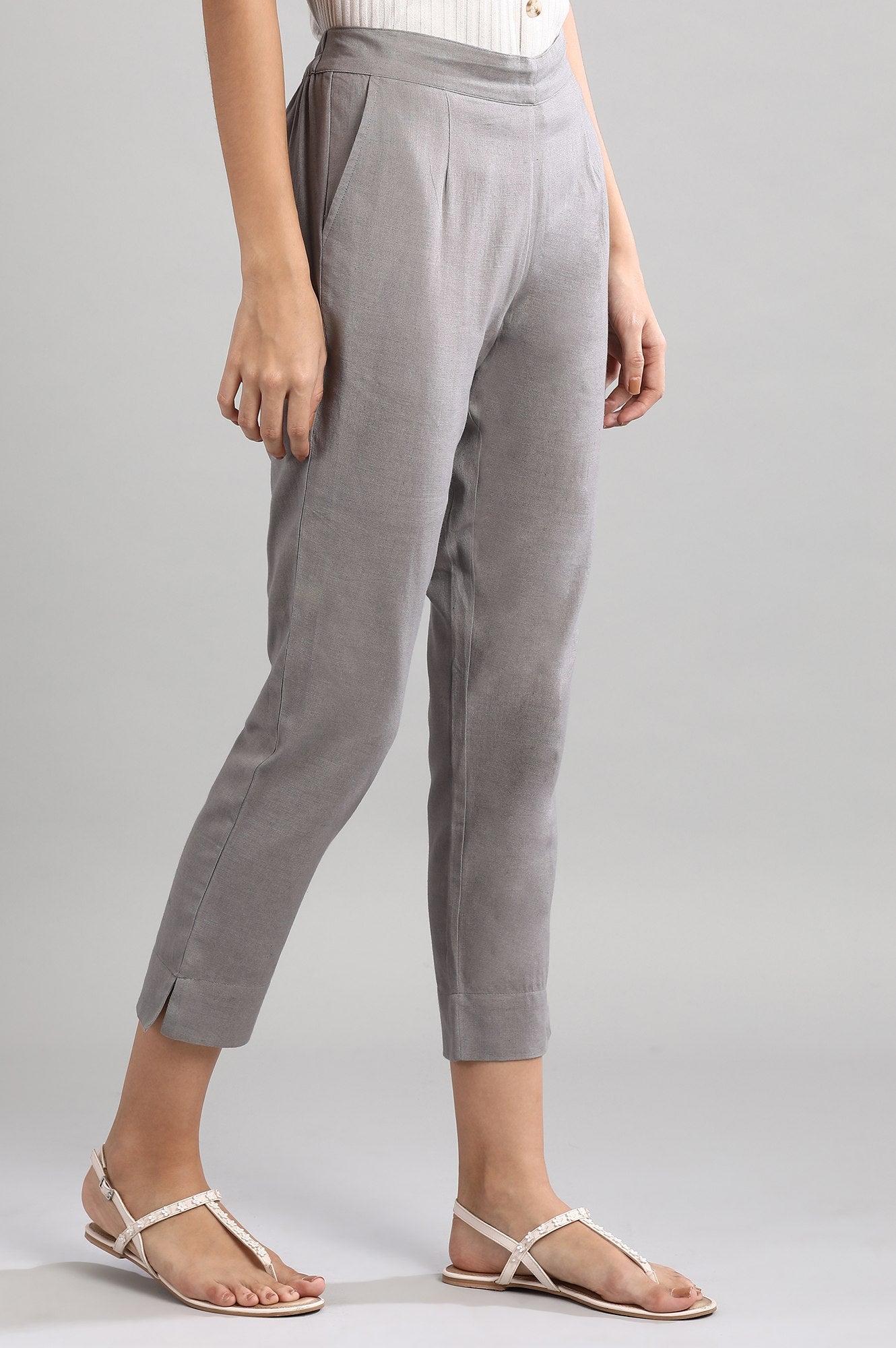 Grey Solid Trousers