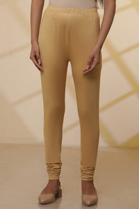 Gold Solid Shimmer Skinny Knitted Churidar