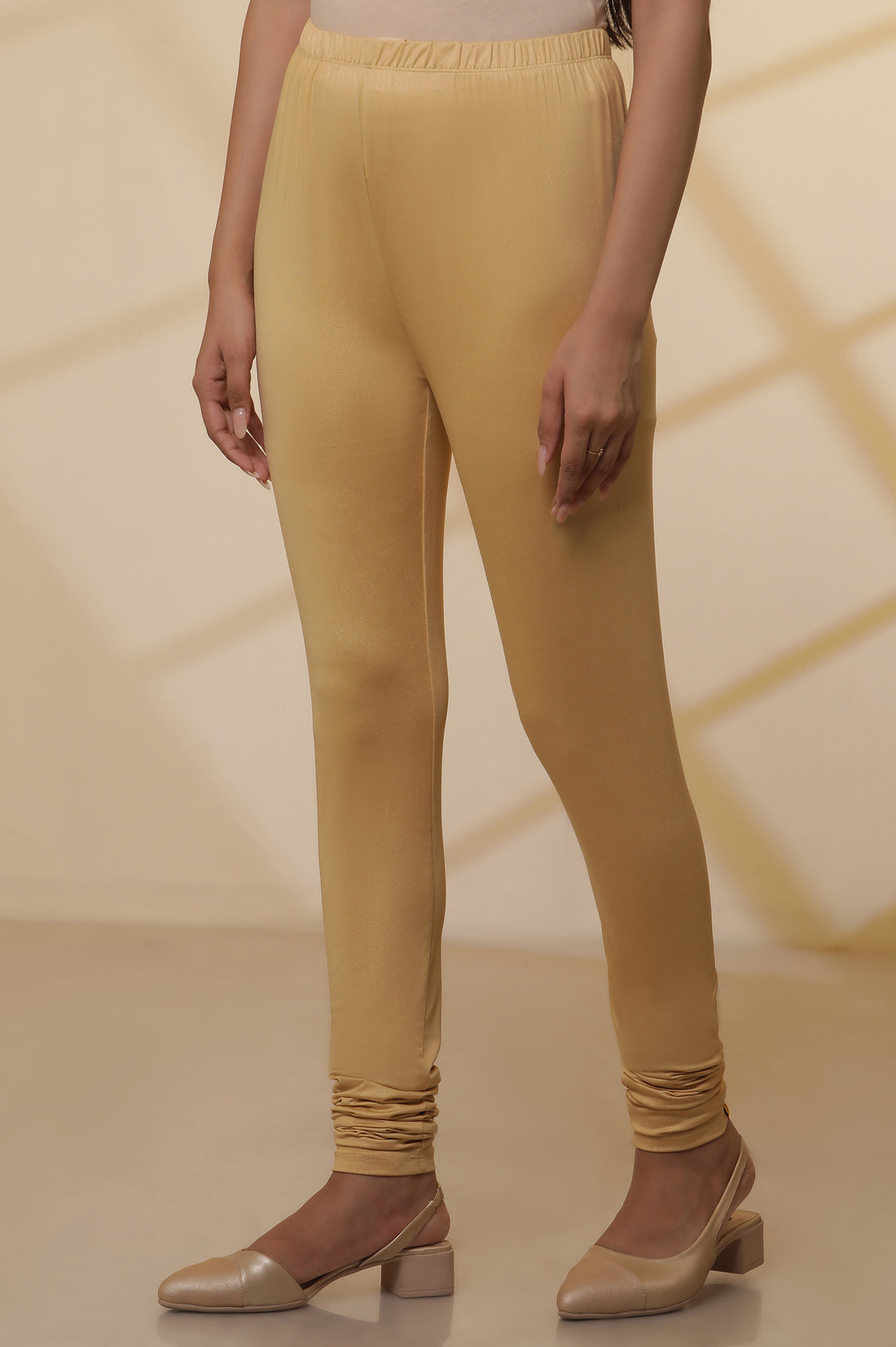 Gold Solid Shimmer Skinny Knitted Churidar