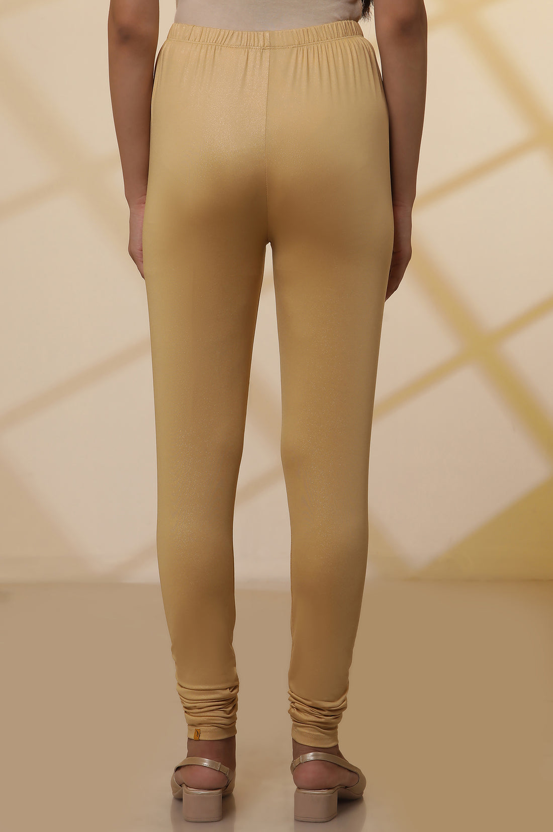 Gold Solid Shimmer Skinny Knitted Churidar