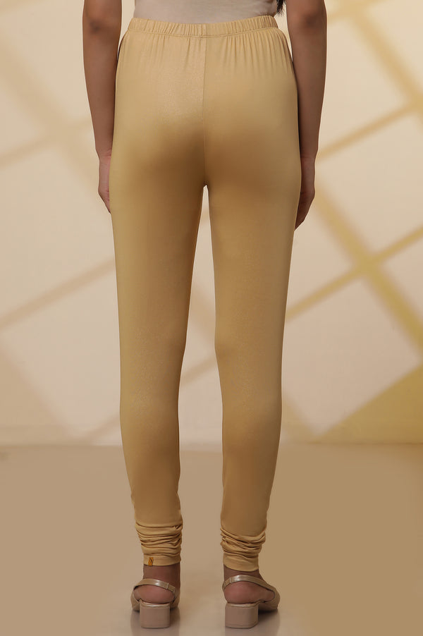 Gold Solid Shimmer Skinny Knitted Churidar