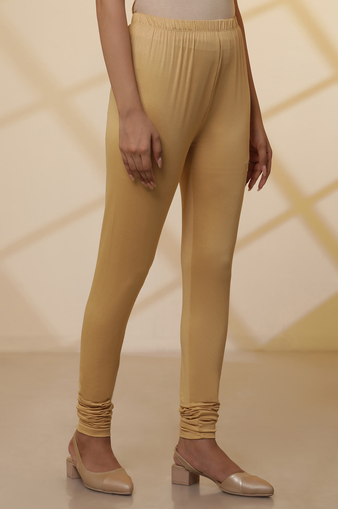 Gold Solid Shimmer Skinny Knitted Churidar