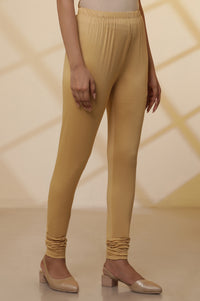 Gold Solid Shimmer Skinny Knitted Churidar