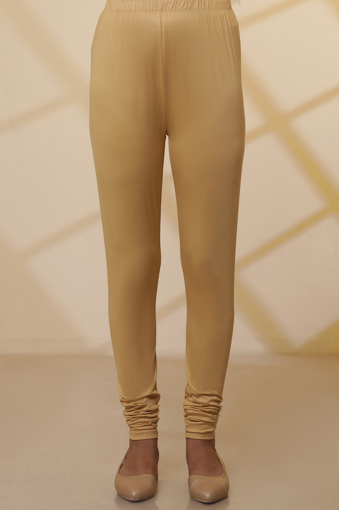 Gold Solid Shimmer Skinny Knitted Churidar
