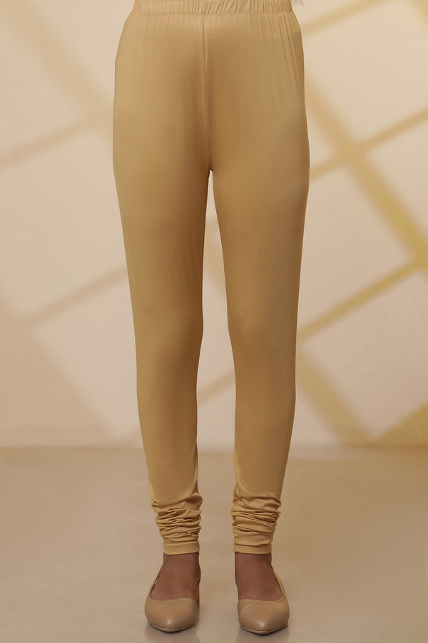 Gold Solid Shimmer Skinny Knitted Churidar
