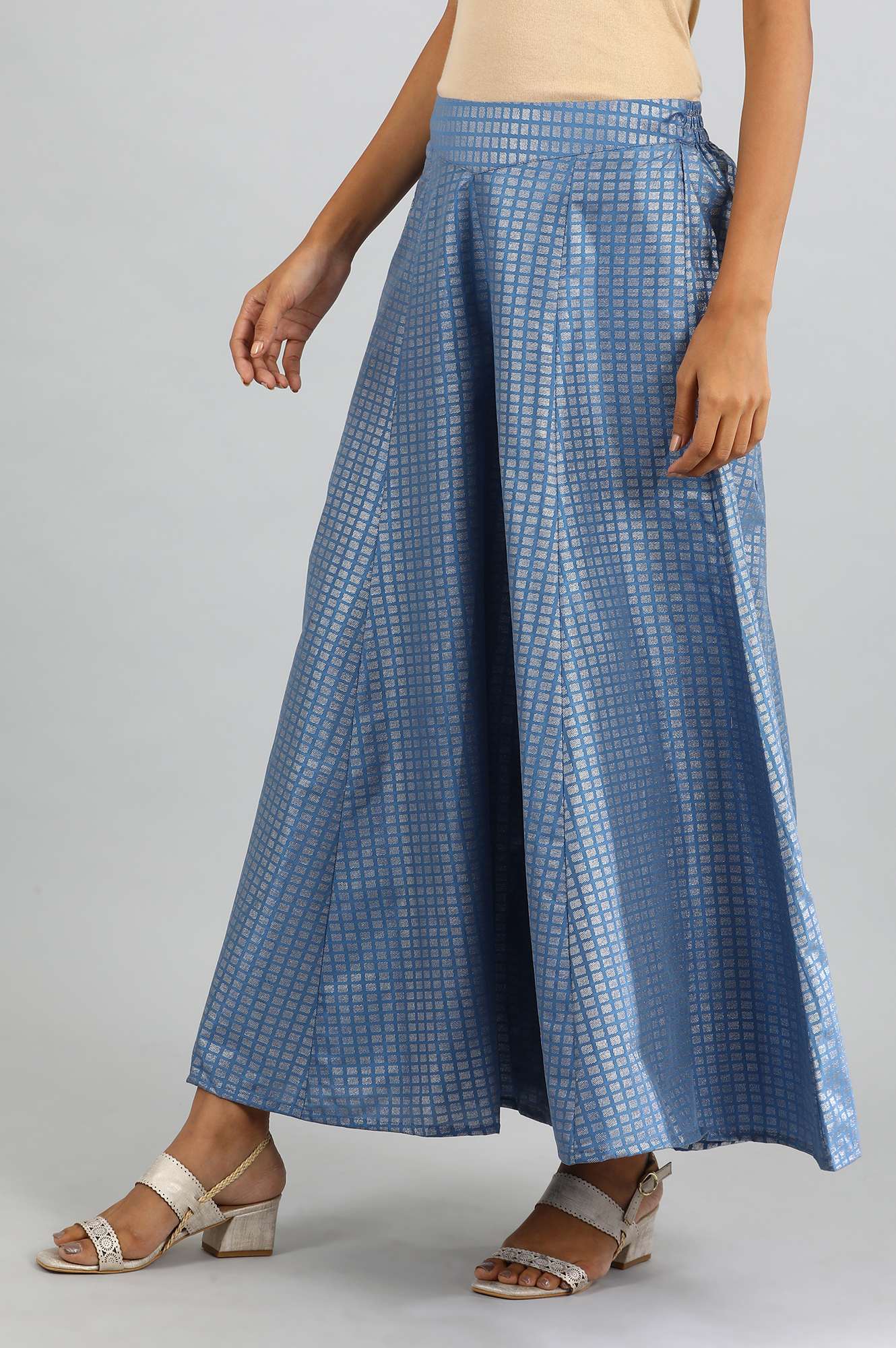 Blue Flared Printed Palazzos