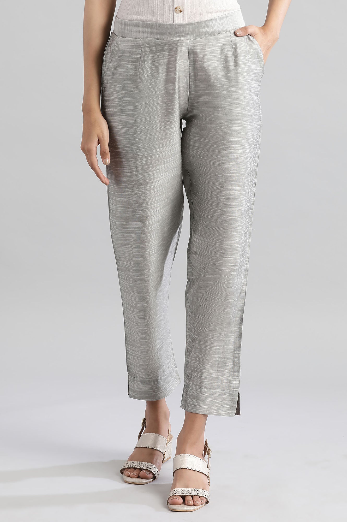 Grey Solid Trousers