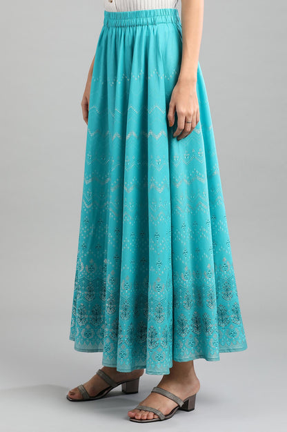 Blue Flared Printed Skirts