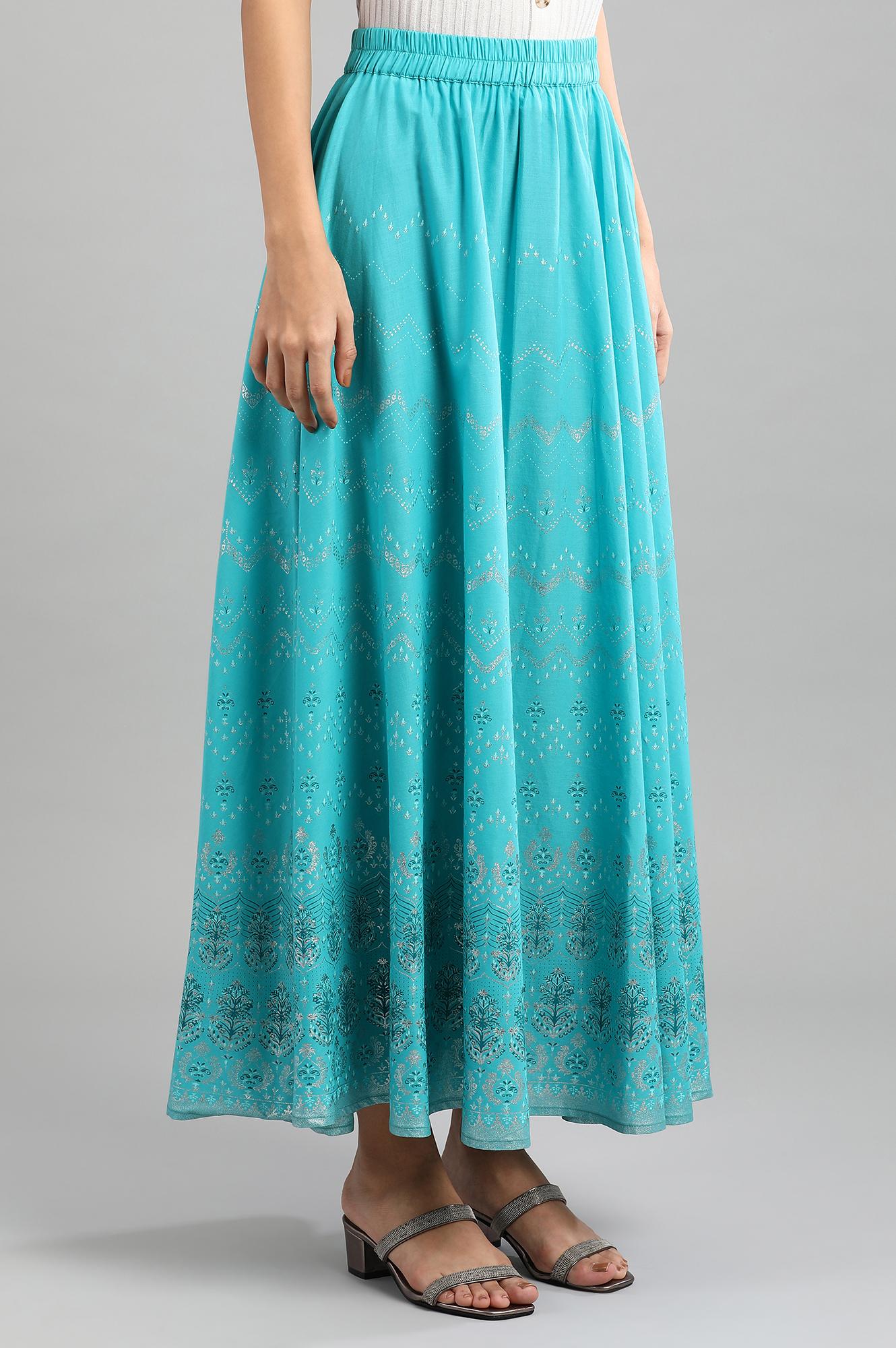 Blue Flared Printed Skirts