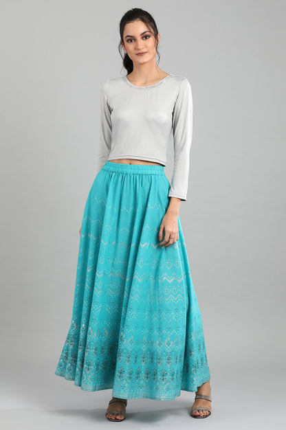 Blue Flared Printed Skirts