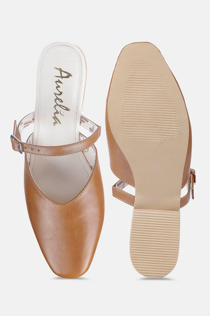 Tan Square Toe Solid Flat - ZCarly