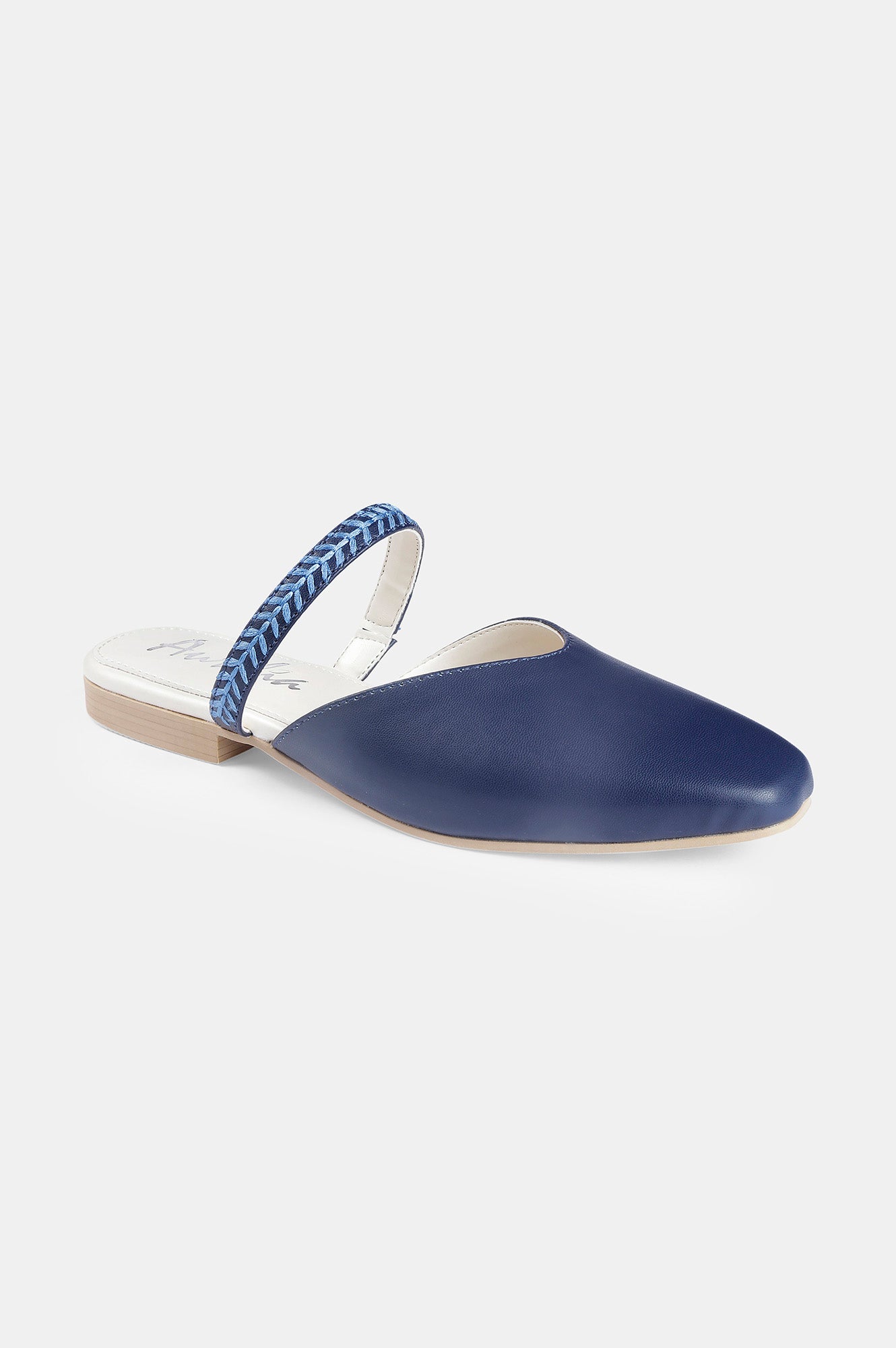 Navy Square Toe Embroidered Flat - ZCarly