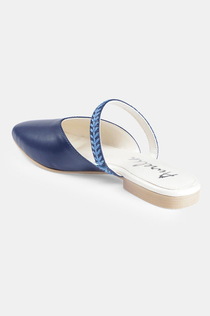 Navy Square Toe Embroidered Flat - ZCarly