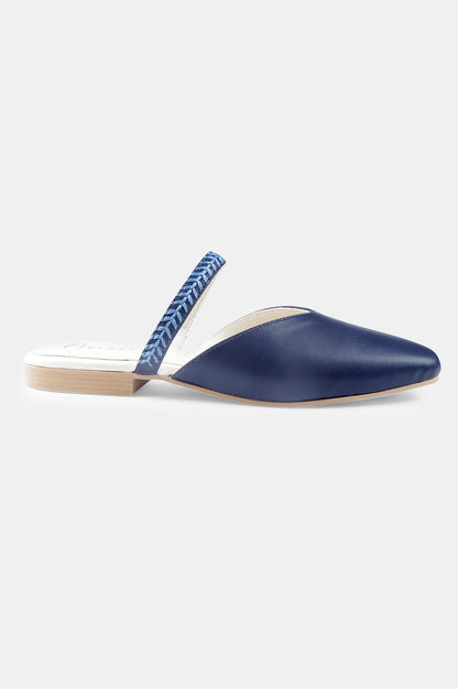 Navy Square Toe Embroidered Flat - ZCarly