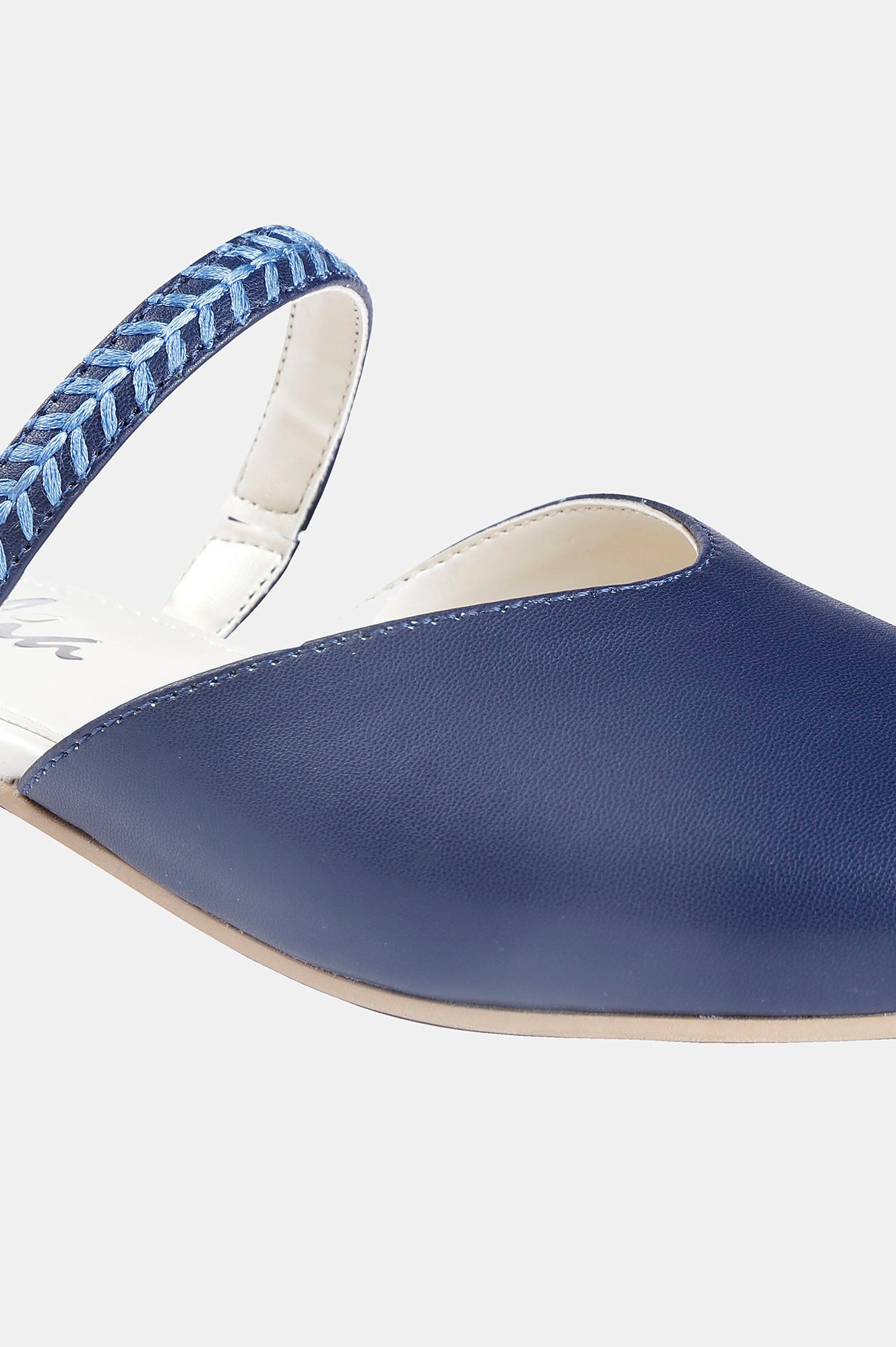 Navy Square Toe Embroidered Flat - ZCarly