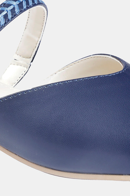 Navy Square Toe Embroidered Flat - ZCarly