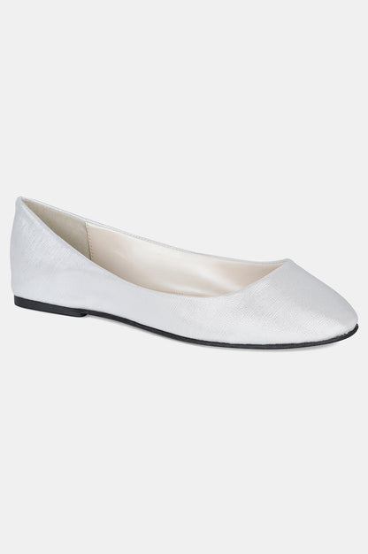 Silver Round Toe Textured Flat - ZLessie