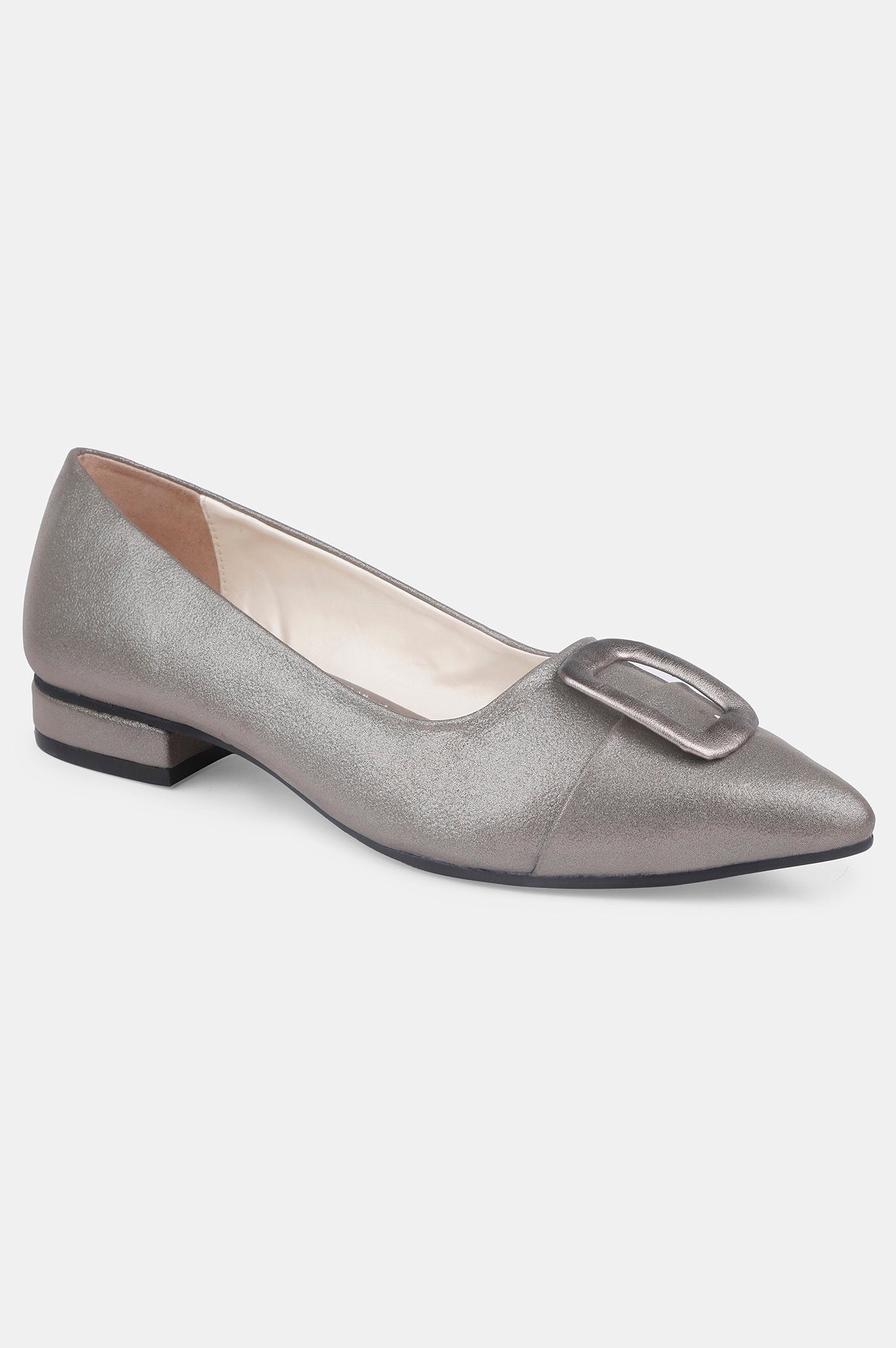 Pewter Pointed Toe Textured Flat - ZTina