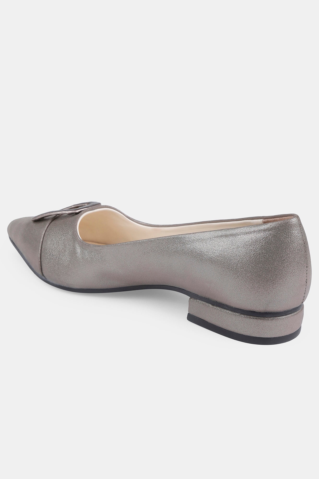 Pewter Pointed Toe Textured Flat - ZTina