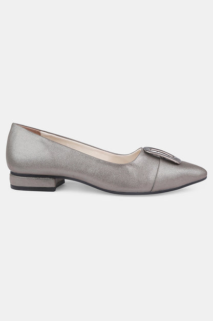 Pewter Pointed Toe Textured Flat - ZTina