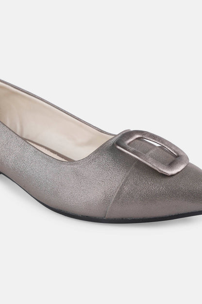 Pewter Pointed Toe Textured Flat - ZTina