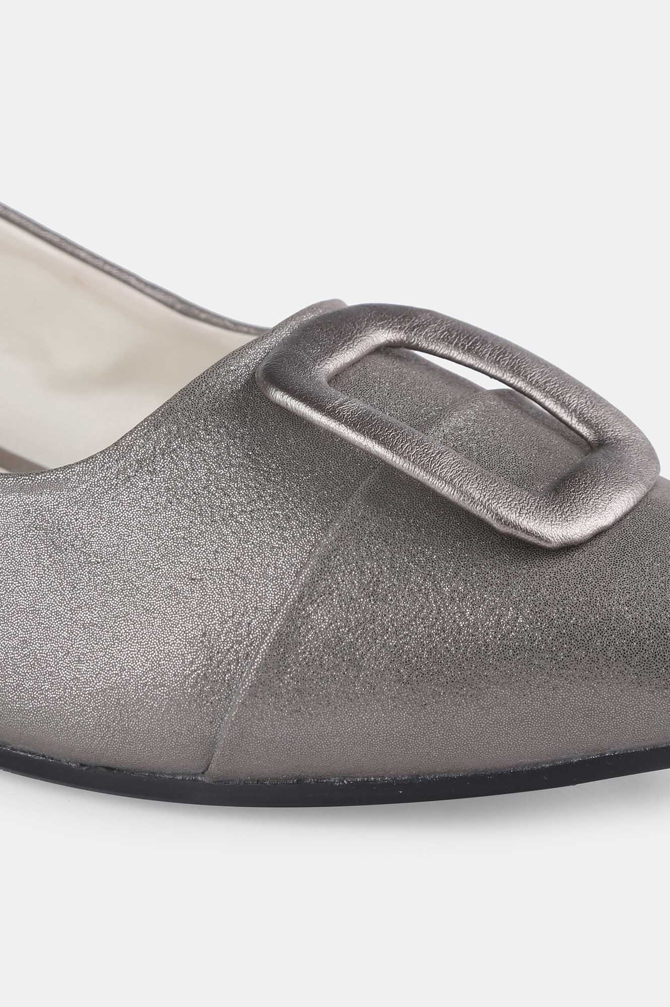 Pewter Pointed Toe Textured Flat - ZTina