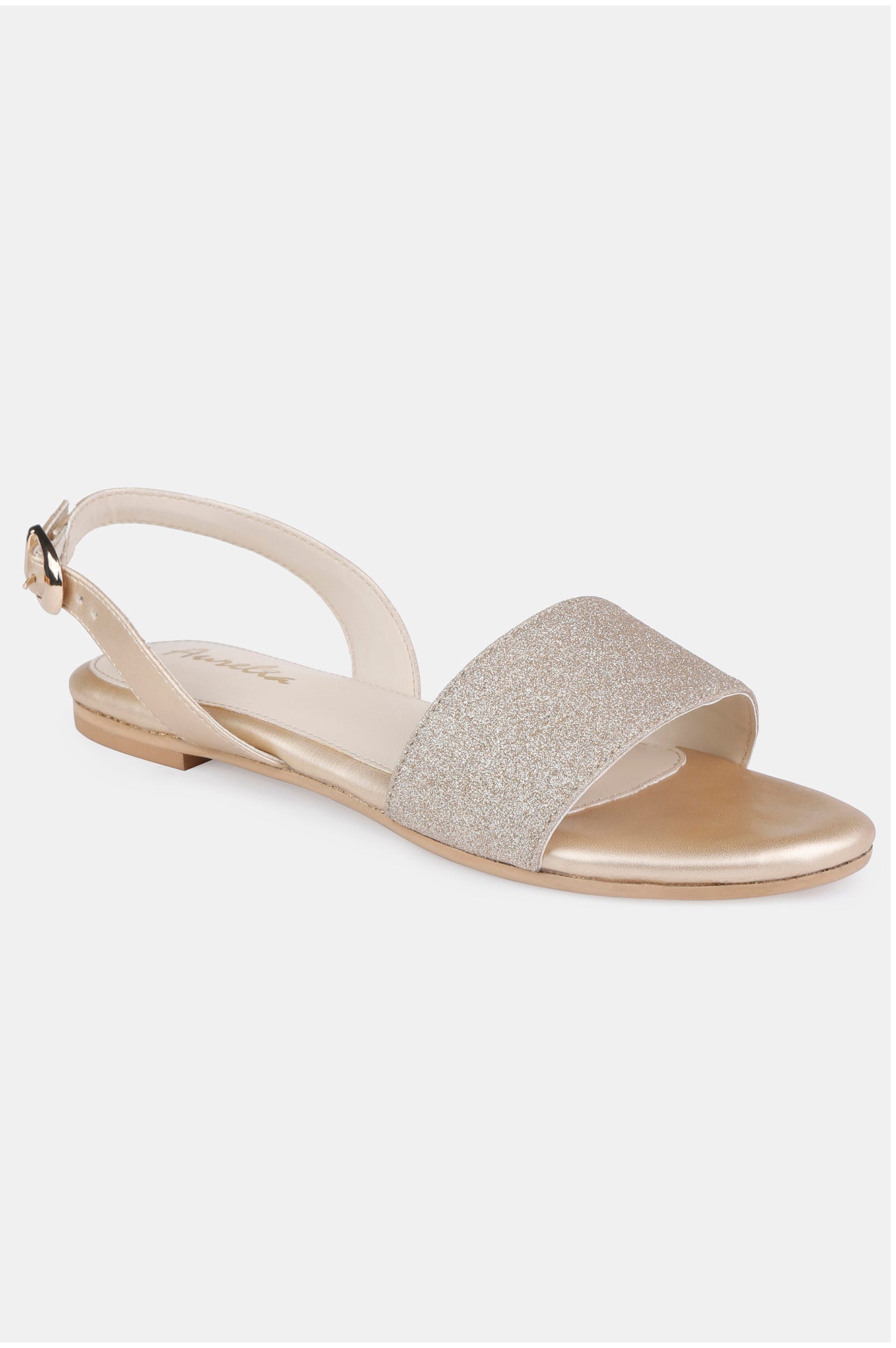 Gold Glitter Almond Toe Textured Flat - Zdelia