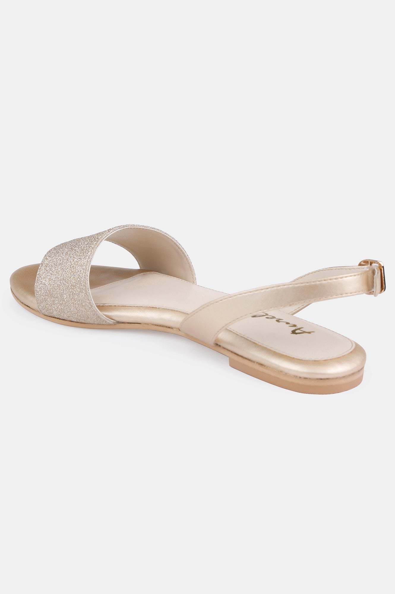 Gold Glitter Almond Toe Textured Flat - Zdelia