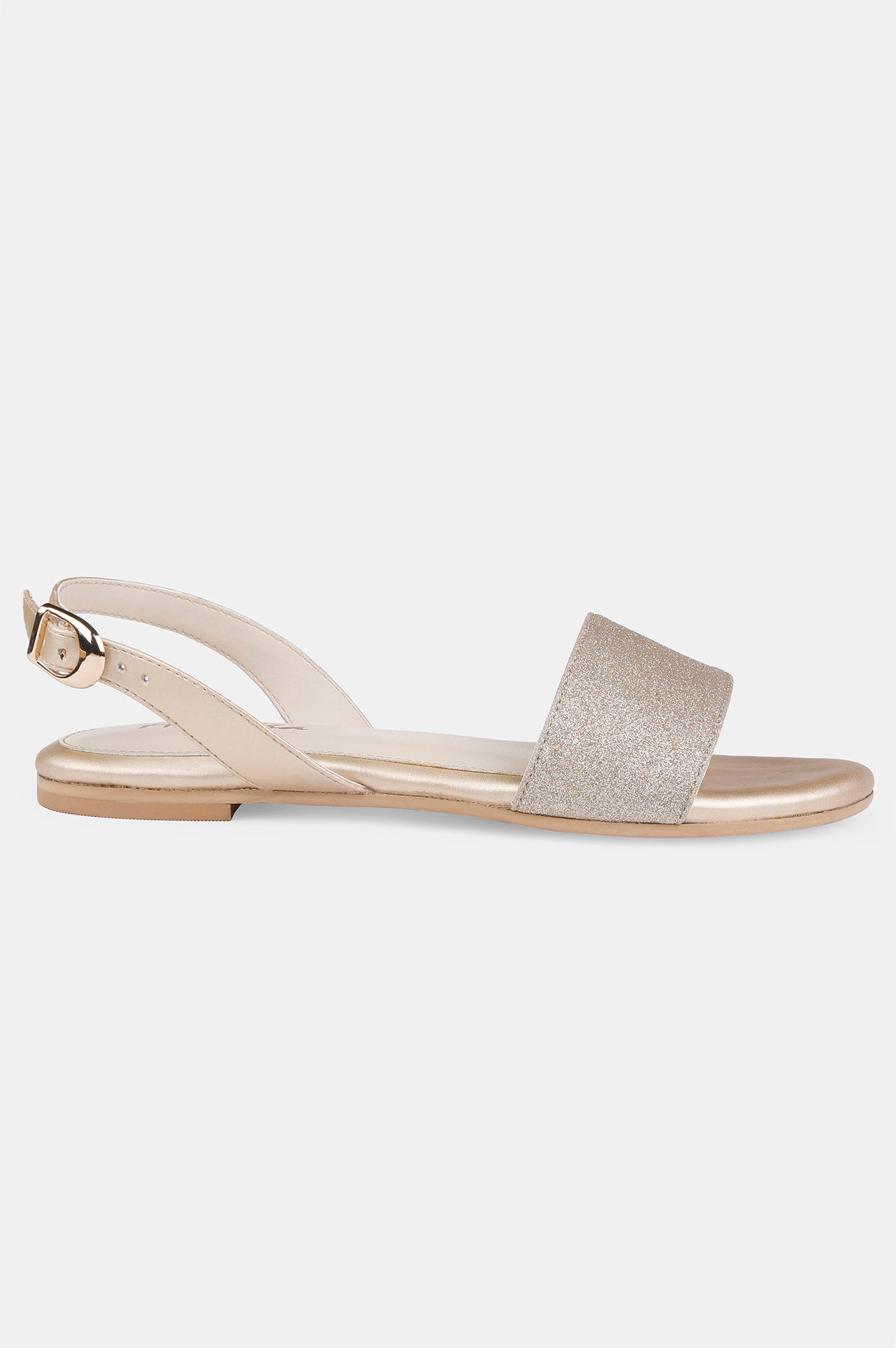 Gold Glitter Almond Toe Textured Flat - Zdelia