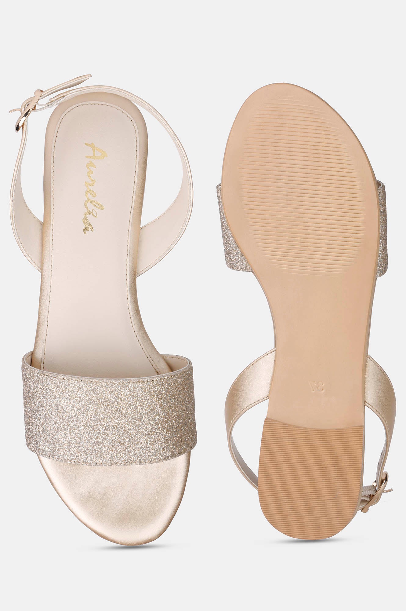 Gold Glitter Almond Toe Textured Flat - Zdelia