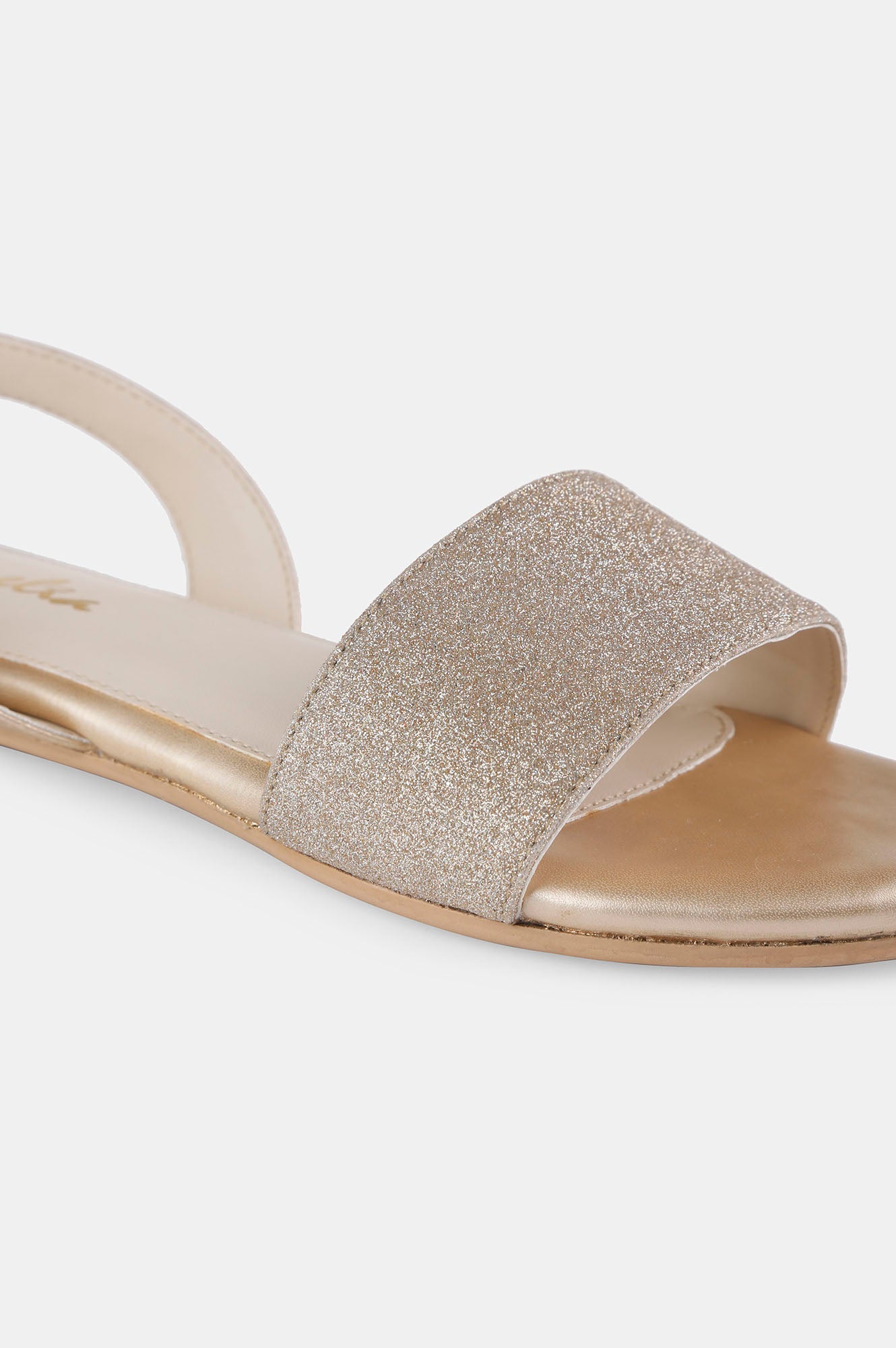 Gold Glitter Almond Toe Textured Flat - Zdelia