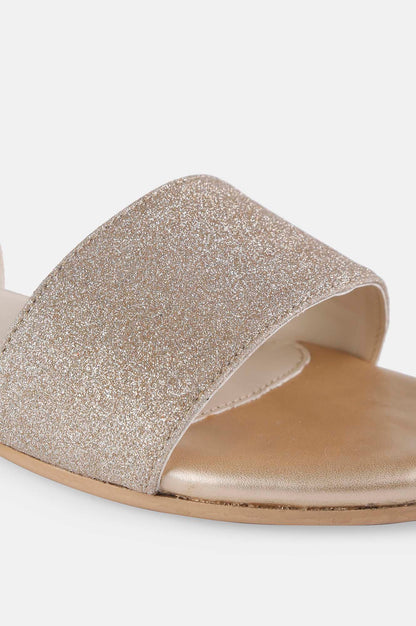 Gold Glitter Almond Toe Textured Flat - Zdelia