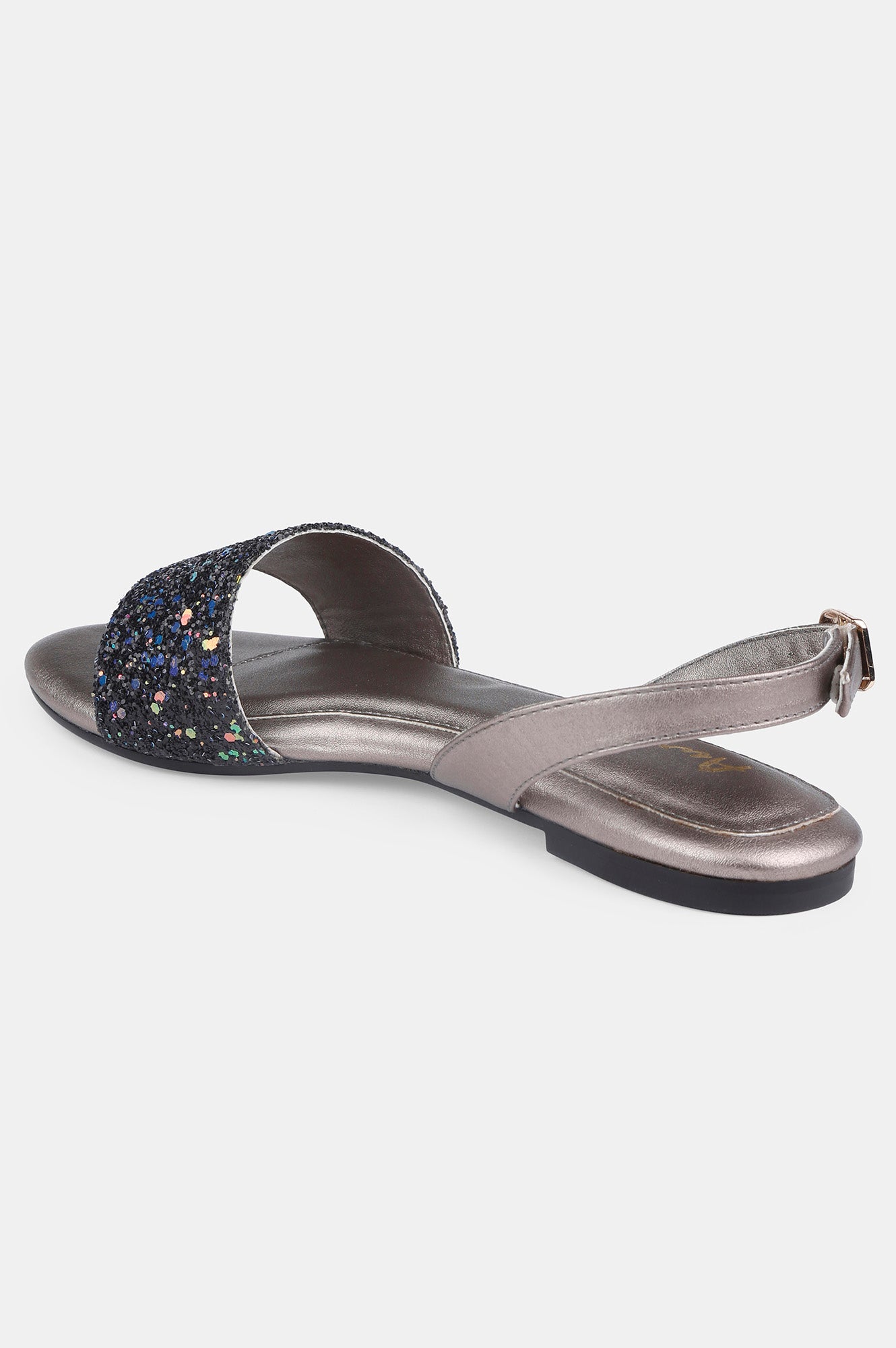 Black Glitter Almond Toe Textured Flat - ZDelia