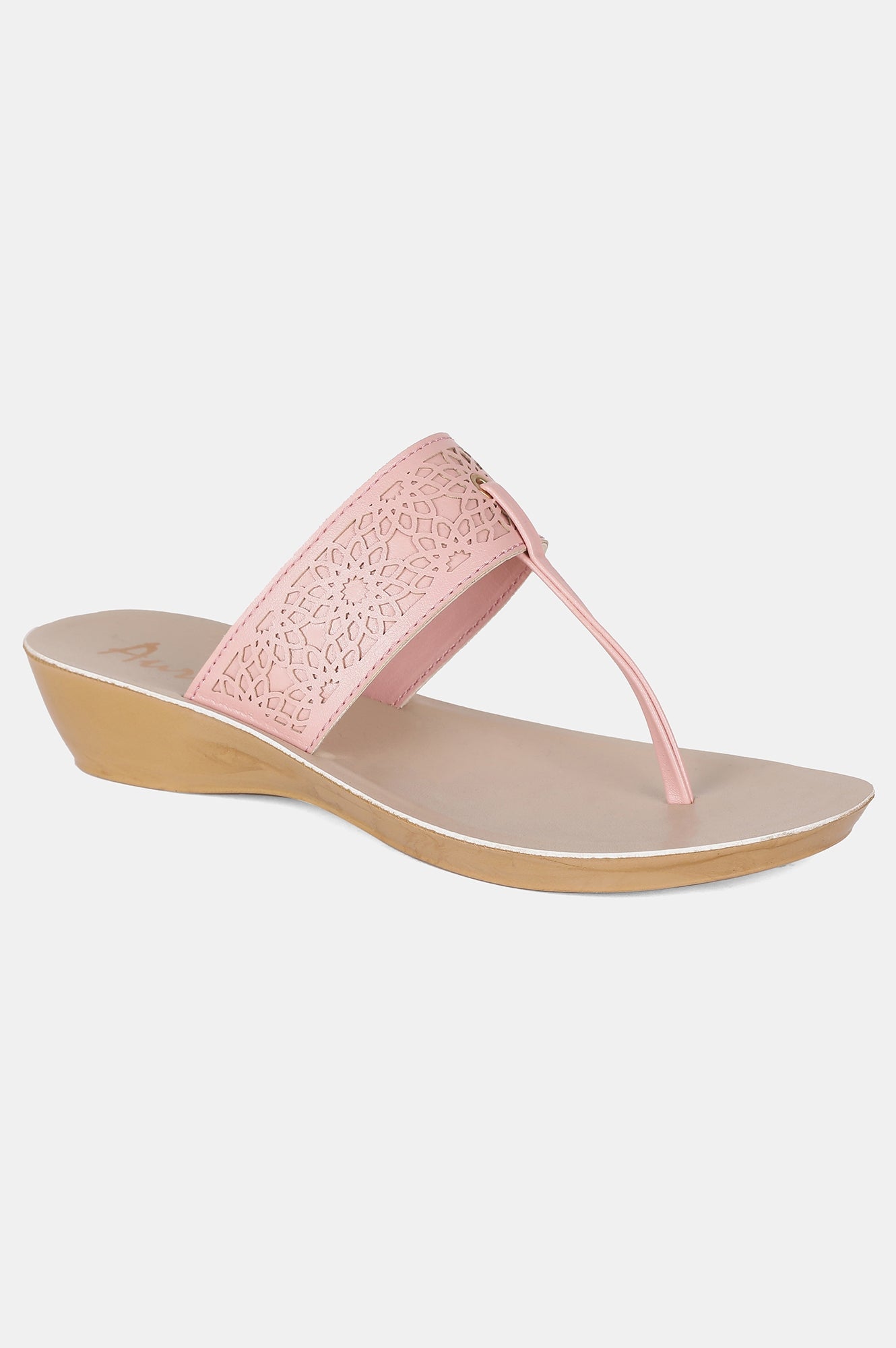 Pink Almond Toe Laser Cut Wedge - ZCynthia