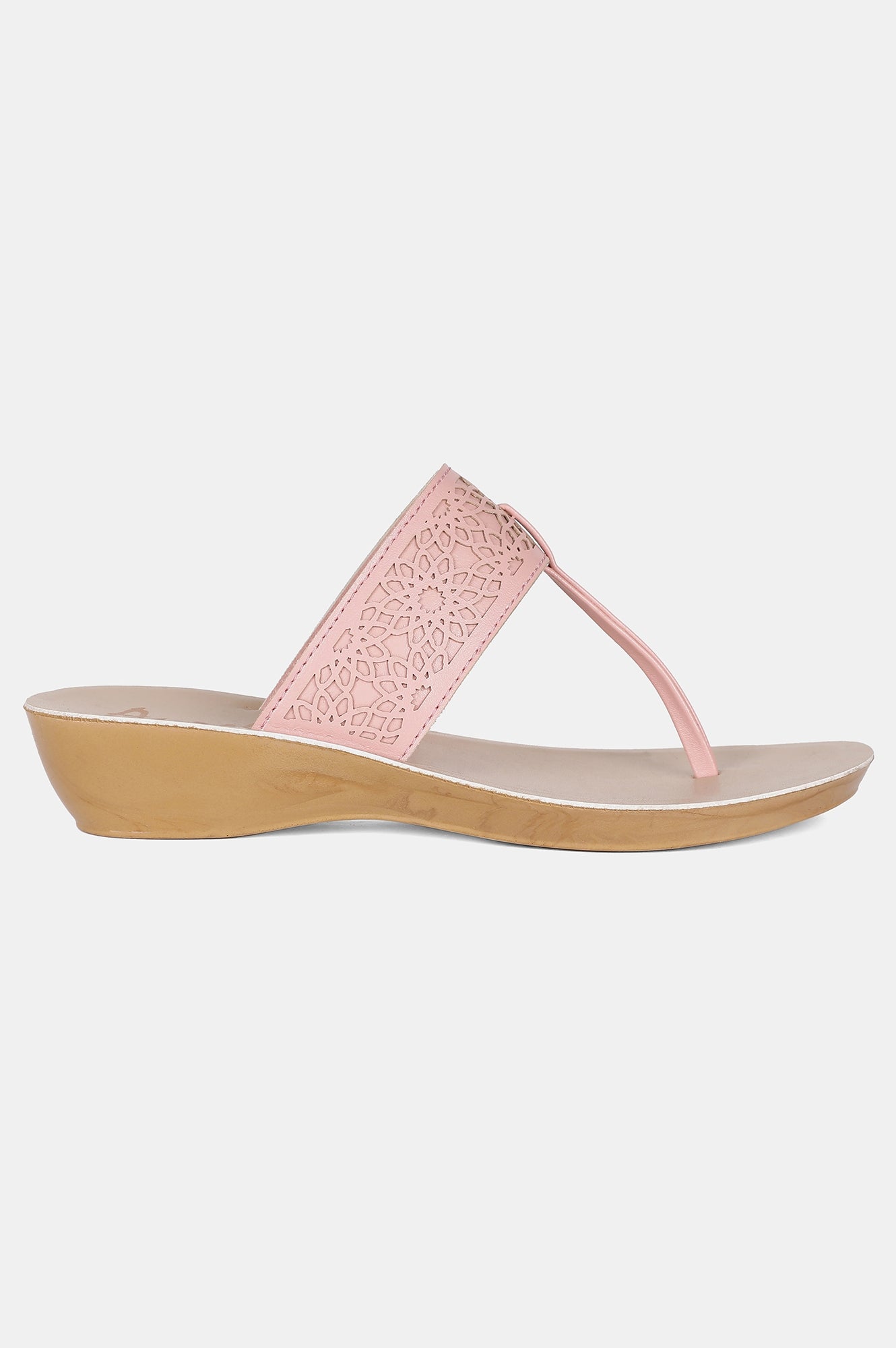 Pink Almond Toe Laser Cut Wedge - ZCynthia