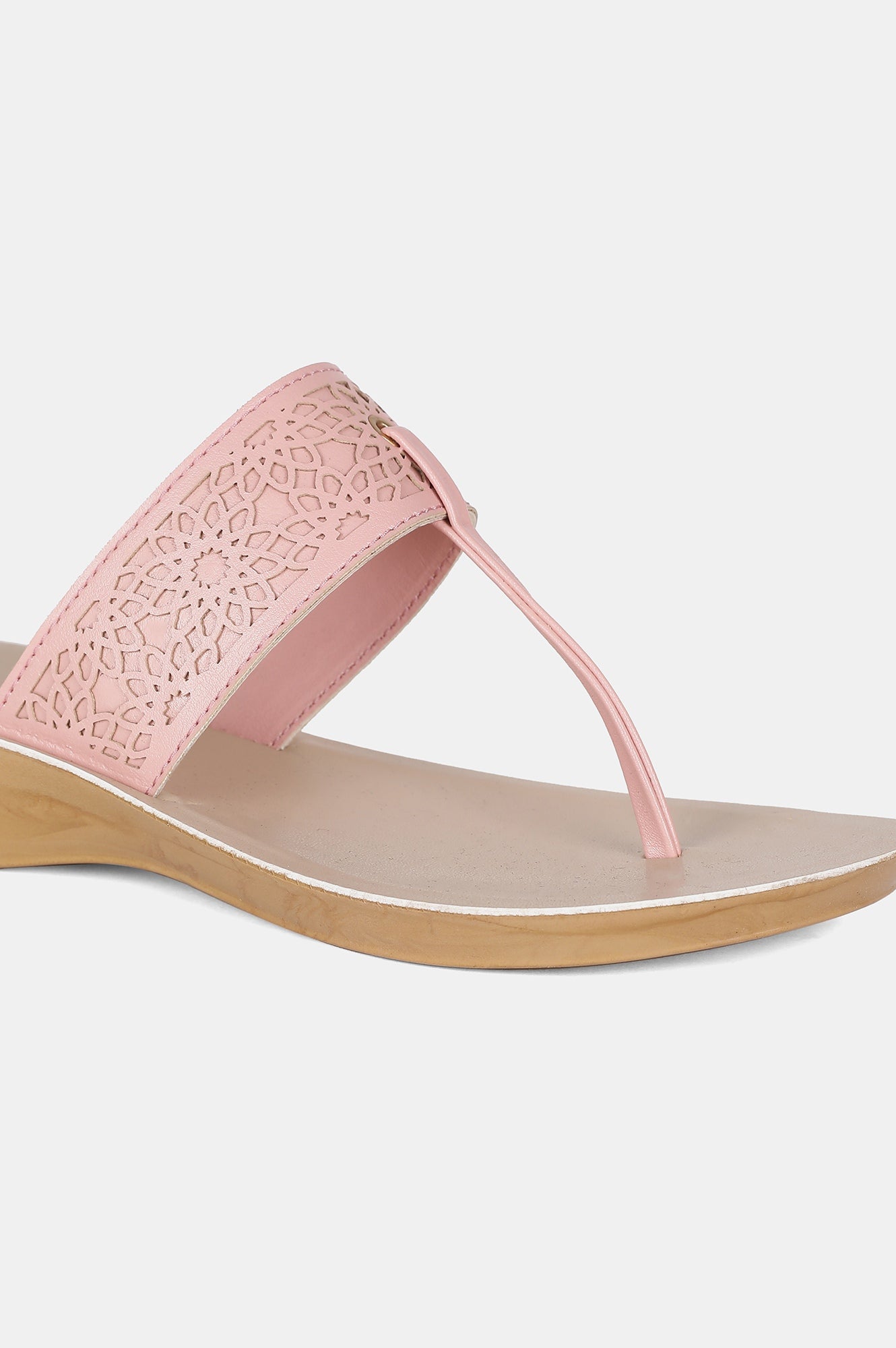 Pink Almond Toe Laser Cut Wedge - ZCynthia