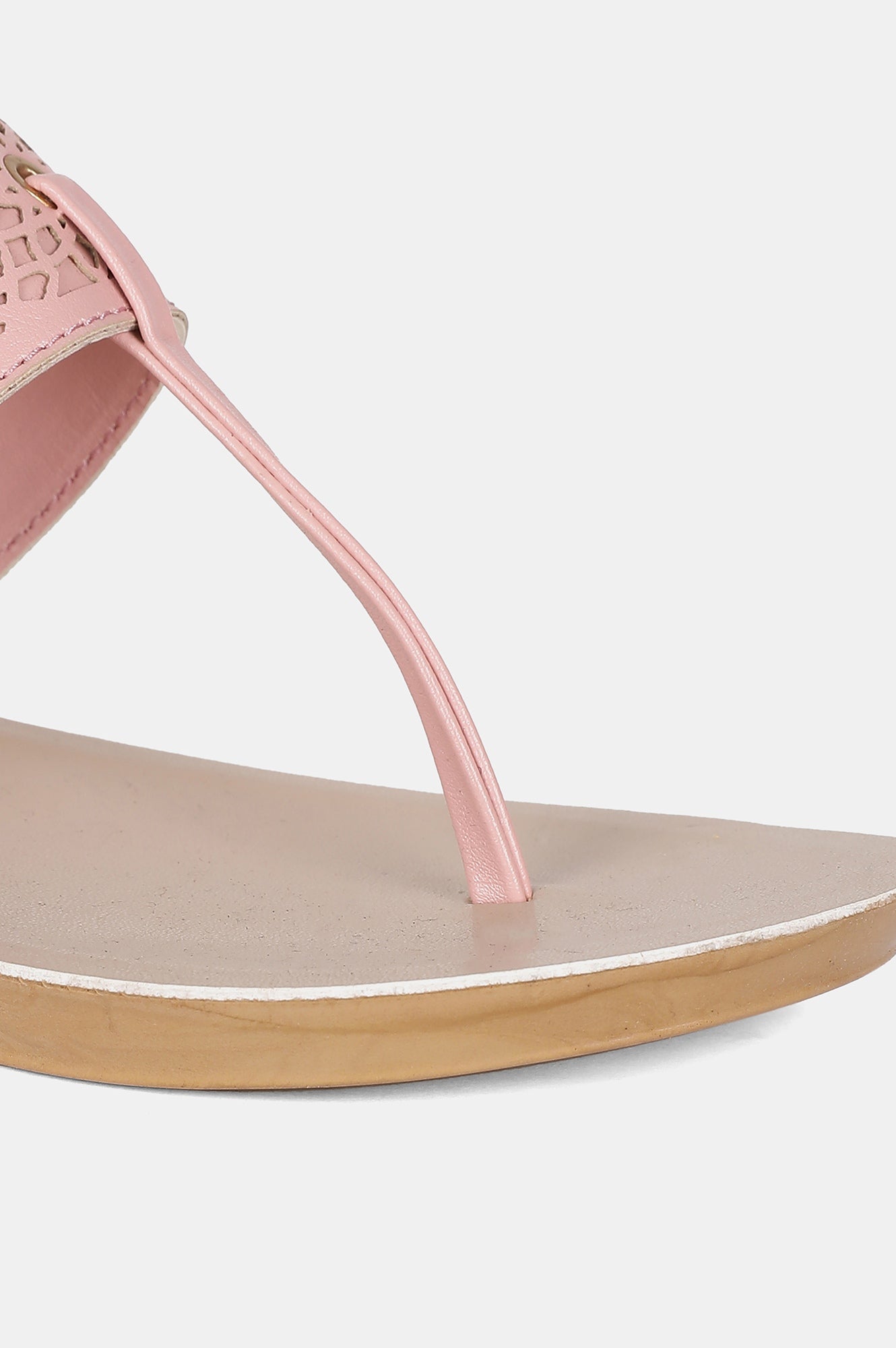 Pink Almond Toe Laser Cut Wedge - ZCynthia