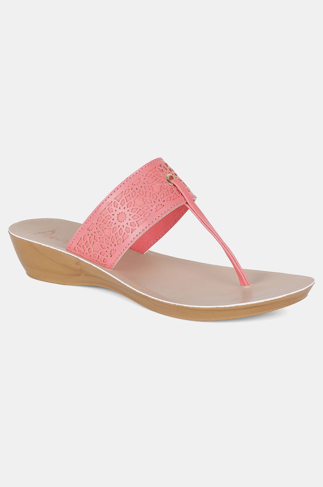 Peach Almond Toe Laser Cut Wedge - ZCynthia