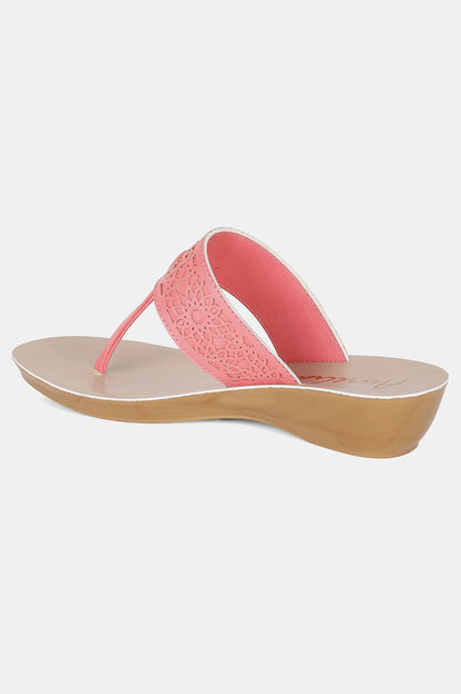 Peach Almond Toe Laser Cut Wedge - ZCynthia