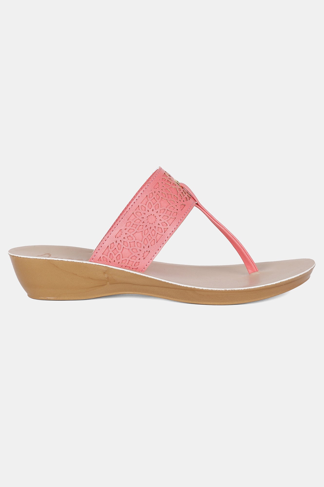 Peach Almond Toe Laser Cut Wedge - ZCynthia