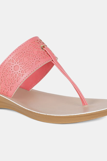 Peach Almond Toe Laser Cut Wedge - ZCynthia