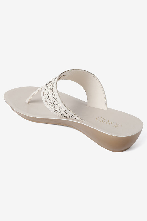 Aurelia Laser Cut Ecru Almond Toe Wedge