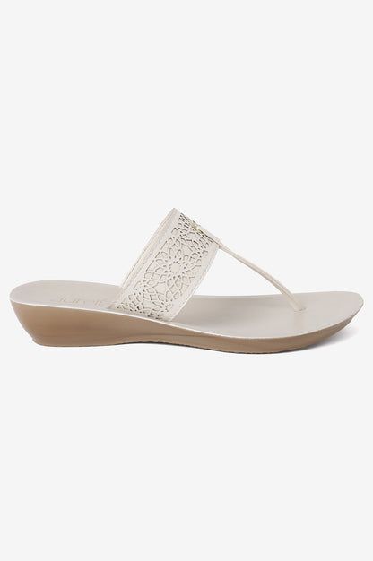 Aurelia Laser Cut Ecru Almond Toe Wedge